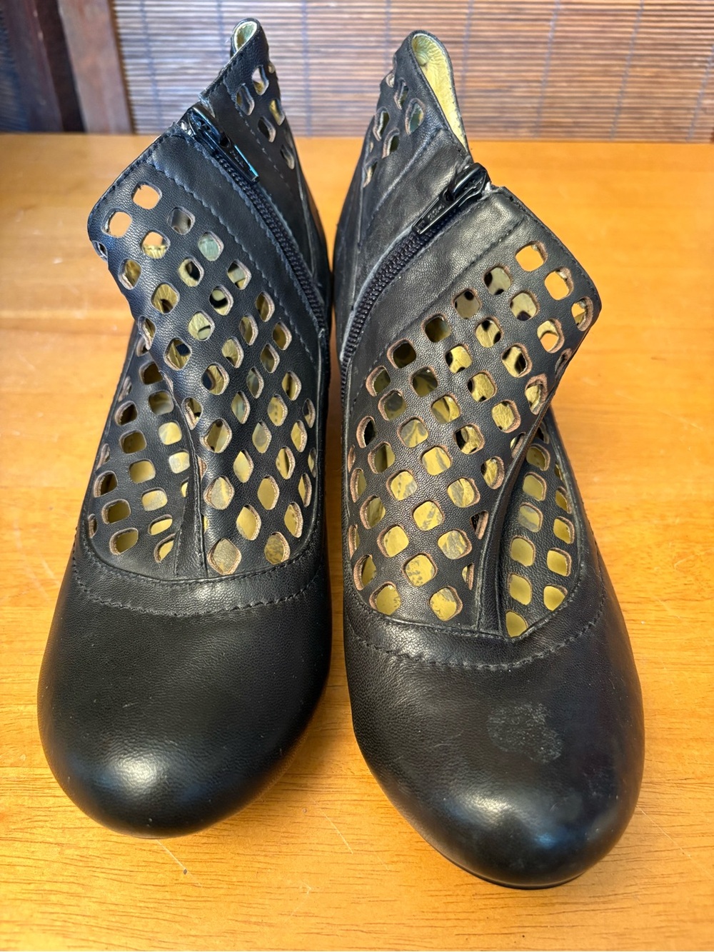 Black Perforated Cutout Ankle Booties